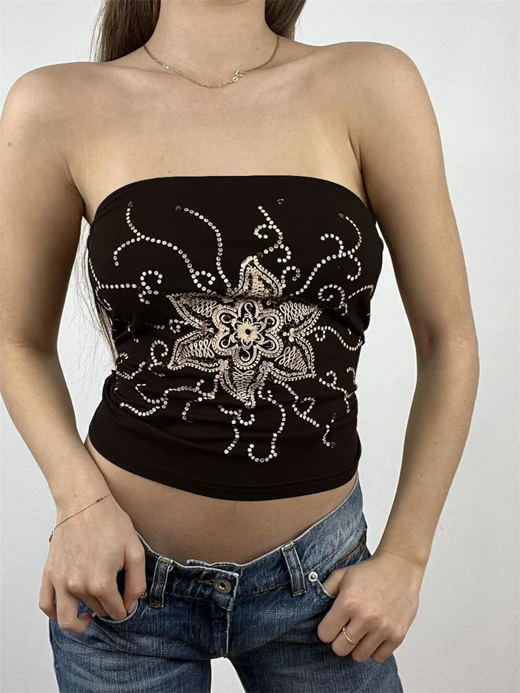 

Hirigin Y2K эстетичный Ретро гранж винтажный топ с графическим принтом сексуальная женская Майка без бретелек с открытой спиной без бретелек 2022 Клубная одежда