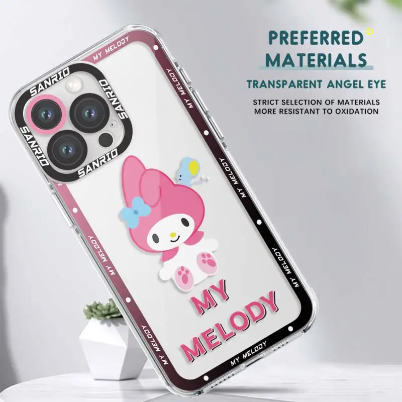 phone case For iPhone 14 13 12 Mini 11 Pro Max 15 8 X XR XS MSX 6 6S 7 SE 15Plus Clear fundas cover Japan Cartoon Kuromi Pochaco