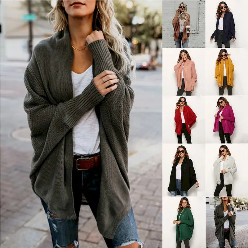 

Autumn Winter Oversize Sweater Women 2022 Casual Mid-length Bat Sleeve Loose Chain Link Knitted Cardigan Women Elegant Coats