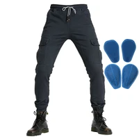 loong biker motorcycle riding overalls motor sports cycle protective pants jeans elastic waist invisible knee pads trousers gray