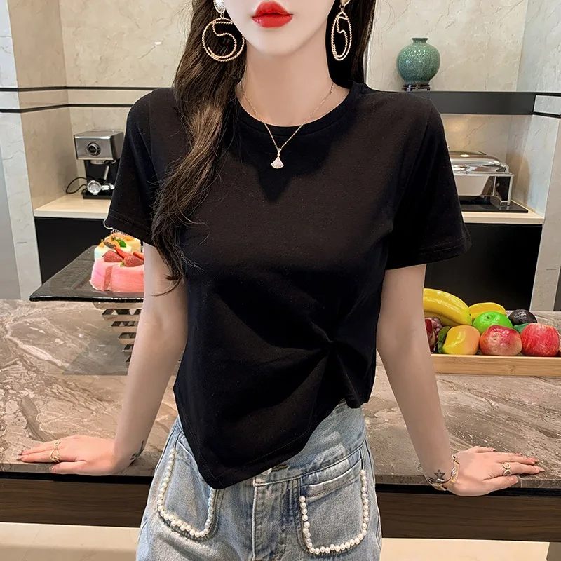 

YINGDINGST Short Sleeve Solid T Shirt Women Black Y2k Casual Style Tees Female Korean Style Streetwear Crop Top T Shirt Women