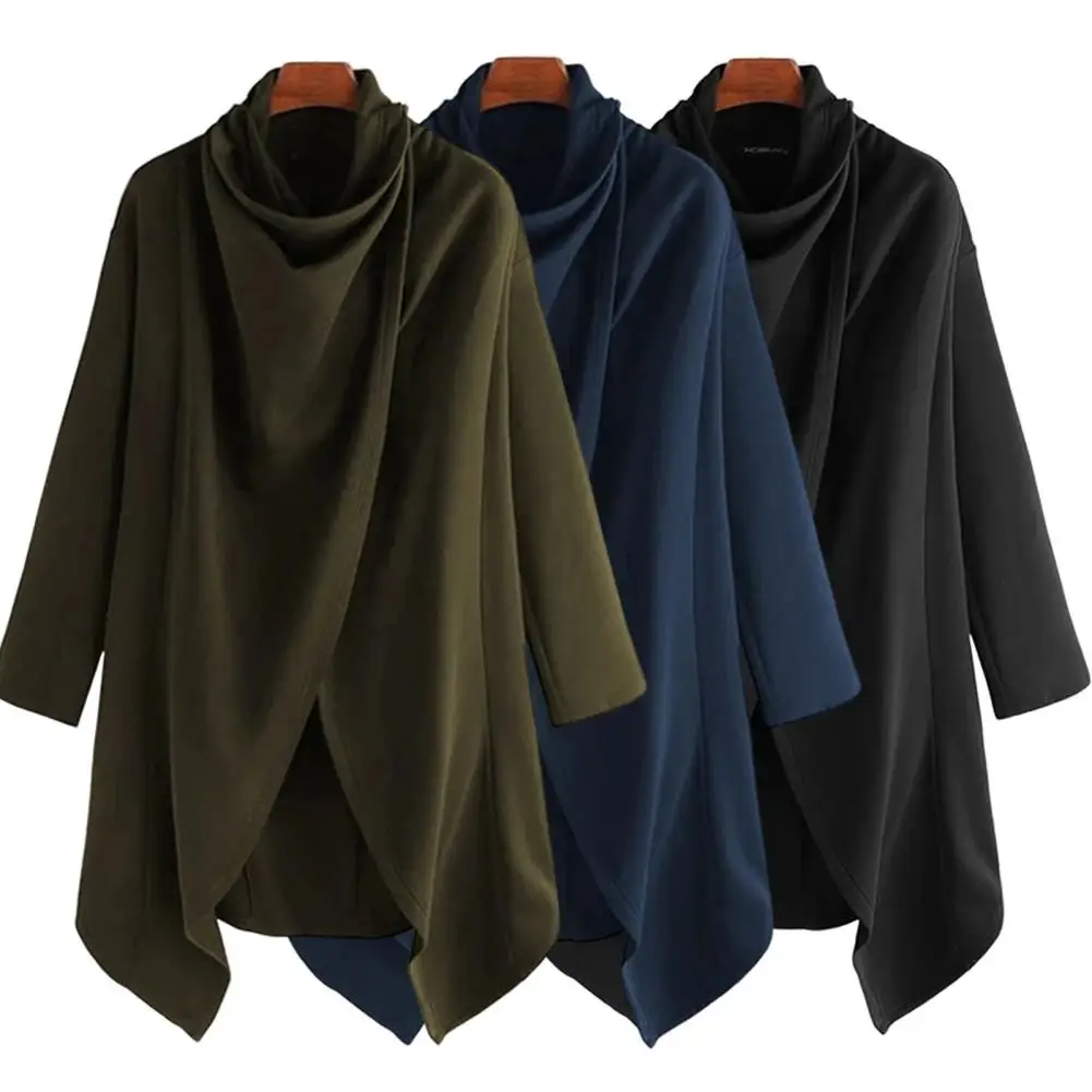 

Men Cloak Irregular Male Windproof Pure Color Relaxed Fit Coat Men Coat for Home