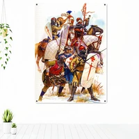 vintage knights templar armor banners crusader flags ancient military poster wall sticker mural canvas painting home decor y7