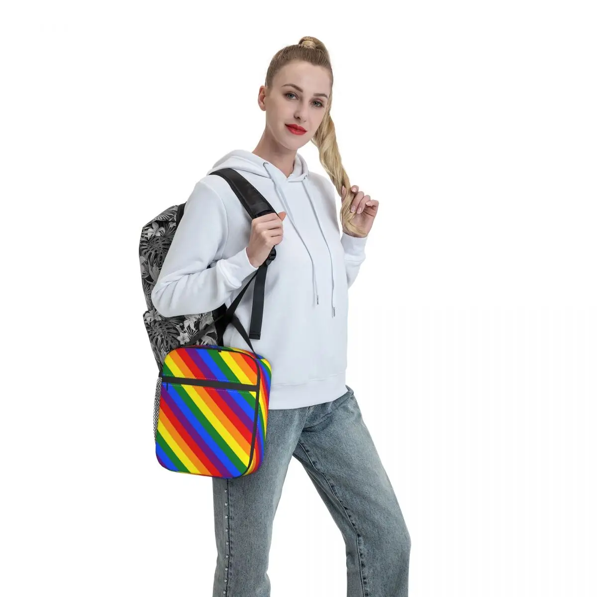 

LGBT Rainbow Gay Pride Flag Lunch Bag Stripes School Lunch Box For Adult Cute Designer Thermal Tote Handbags Oxford Cooler Bag