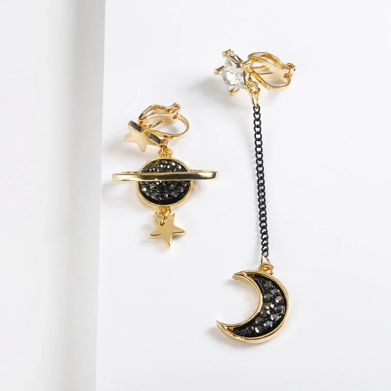 Пара женских асимметричных серег без пирсинга серьги-клипсы темперамент планета