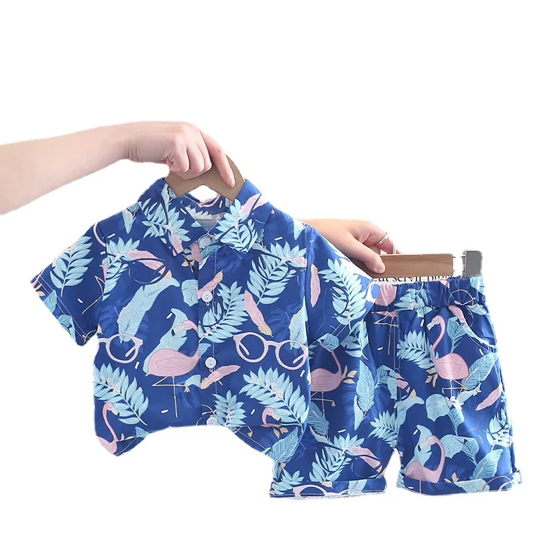 

Спортивный костюм для мальчиков, хлопковая рубашка и шорты, повседневный пляжный комплект из 2 предметов, на возраст от 1 до 4 лет, летняя одеж...