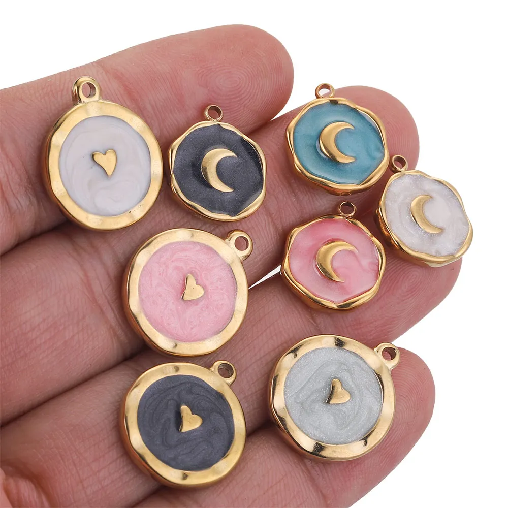 5 шт. эмалированная медаль из нержавеющей стали в виде Луны и сердца подвески для