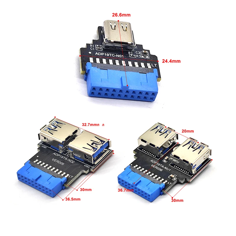 19Pin на Type C двойной USB A гнездовой передний разъем конвертер USB3.2Gen1 3 0 адаптер