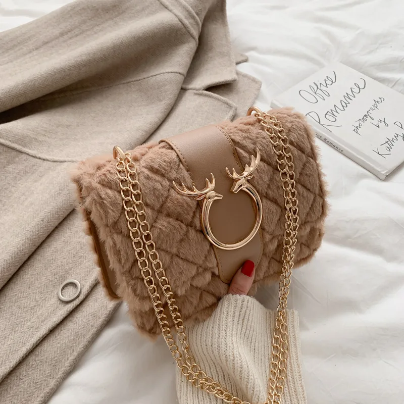 

Ladies new fashion all-match chain bag lamb plush shoulder bag western style messenger bag