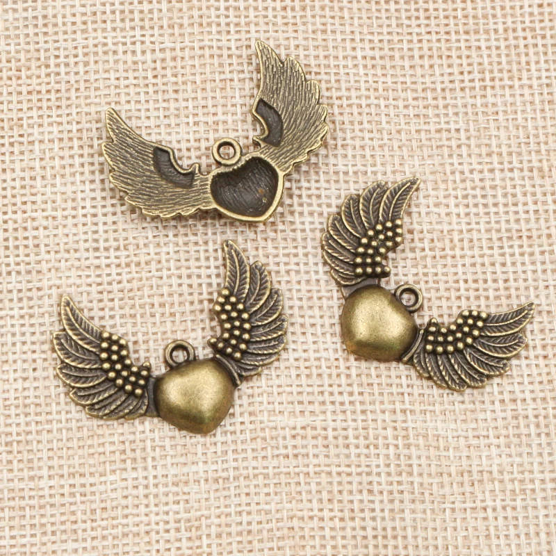 

6 шт. 36x27 мм Античная бронзовая позолота сердце с крыльями Подвески ручной работы Подвеска: сделай сам для браслета ожерелье