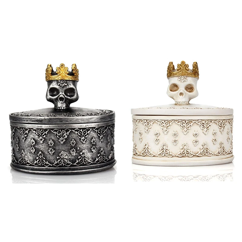 

Готический Ретро Мини ящик для хранения украшений с черепом короной настольное украшение