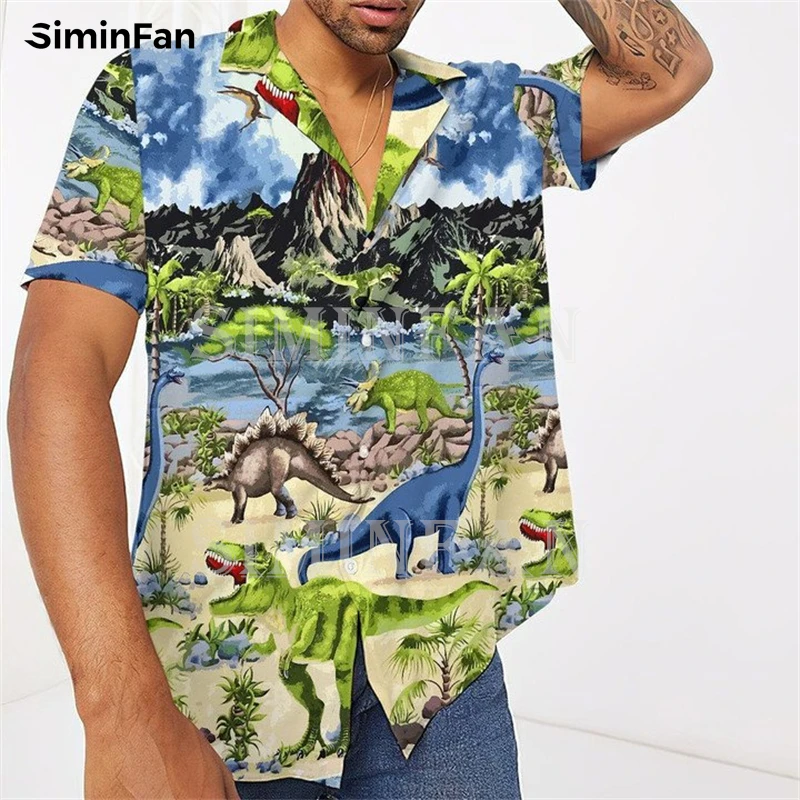 

Dinosaur Art Collection 3D Print Mens Hawaiian Aloha Shirts Summer Beach Tshirt Guayabera Luxury Camisa Holiday Party Cuban Top