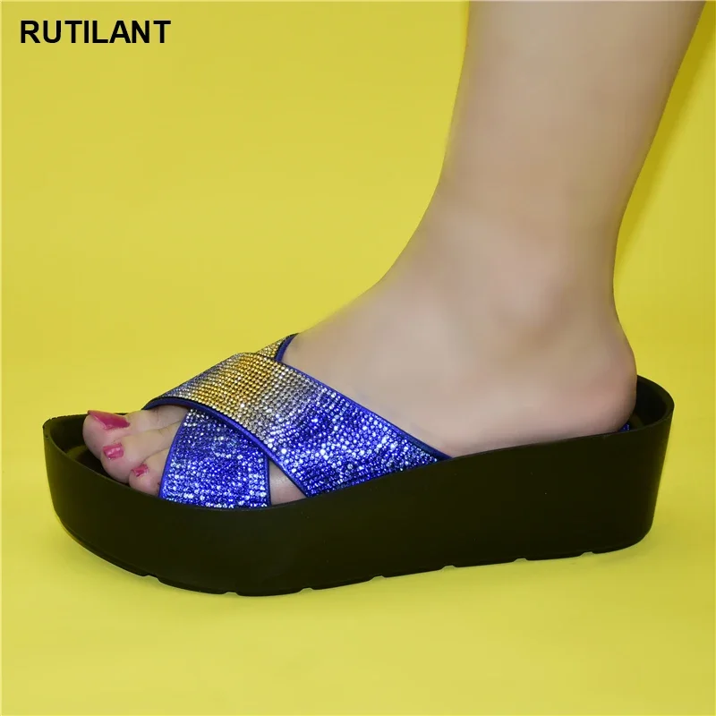 

New Arrival Women Sandals Elegant Nigerian Woman Pumps Shoe for Party Rhinestone Slippers Sexy Peep Toe Party Shoes Italian Shoe