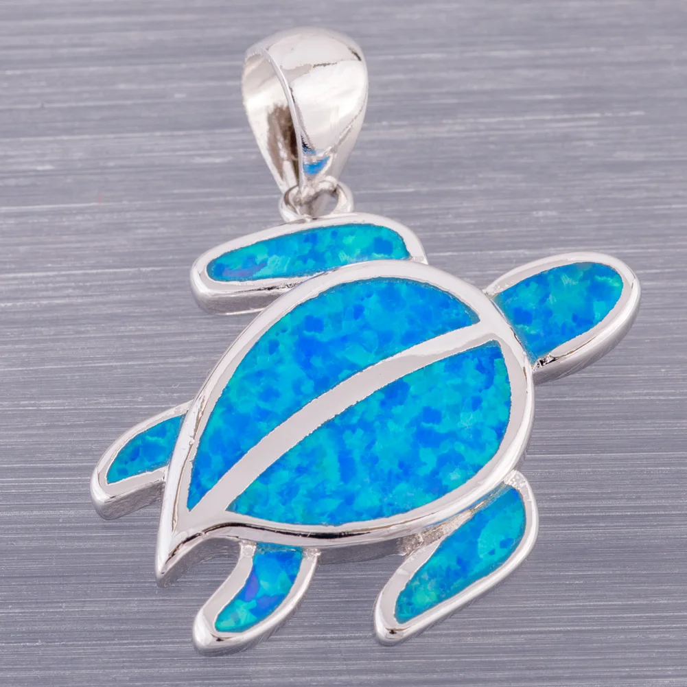 

KONGMOON Aloha Turtle Ocean Blue Fire Opal Silver Plated Jewelry for Women Pendant for Necklace