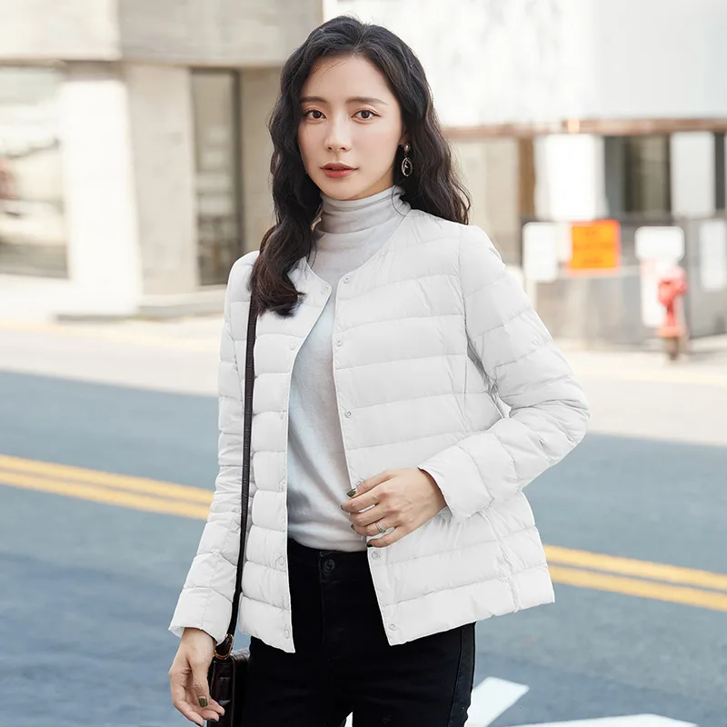 

Light Down Jacket Autumn New Matte Fabric Light Jacket Ultra Light 90% Duck Down Female Round Collar Lining Warm Down Jacket