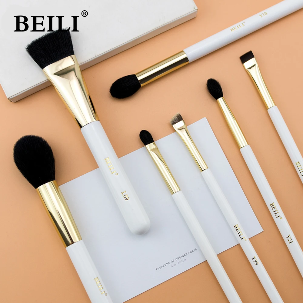 BEILI 7 шт. набор кистей для макияжа жемчужно-белый золотой XGF основа для макияжа из козьей шерсти тени для век растушевка подводка для глаз натуральные инструменты для макияжа