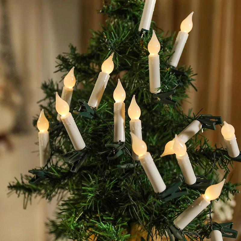 10/20 светодиодных рождественских свечей с зажимами беспламенная свеча на