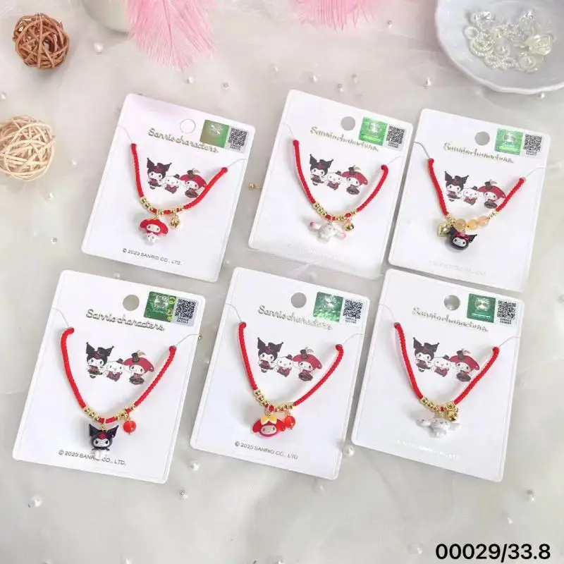 Sanrio натуральный Hello Kitty Cinnamoroll Mymelody Kuromi браслет из красной веревки детский милый
