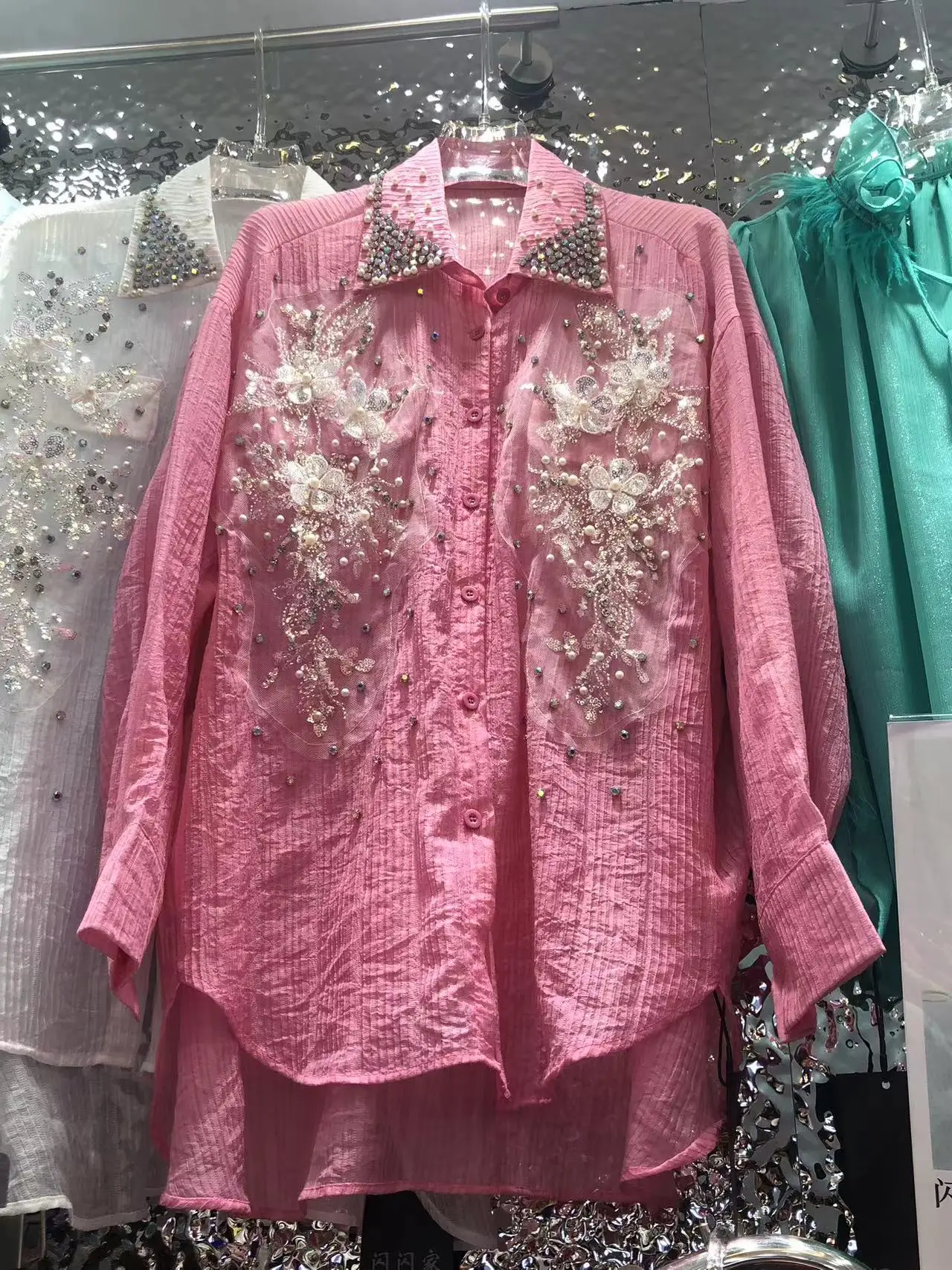 Рубашки средней длины большого размера блузки изысканные блестящие блестки