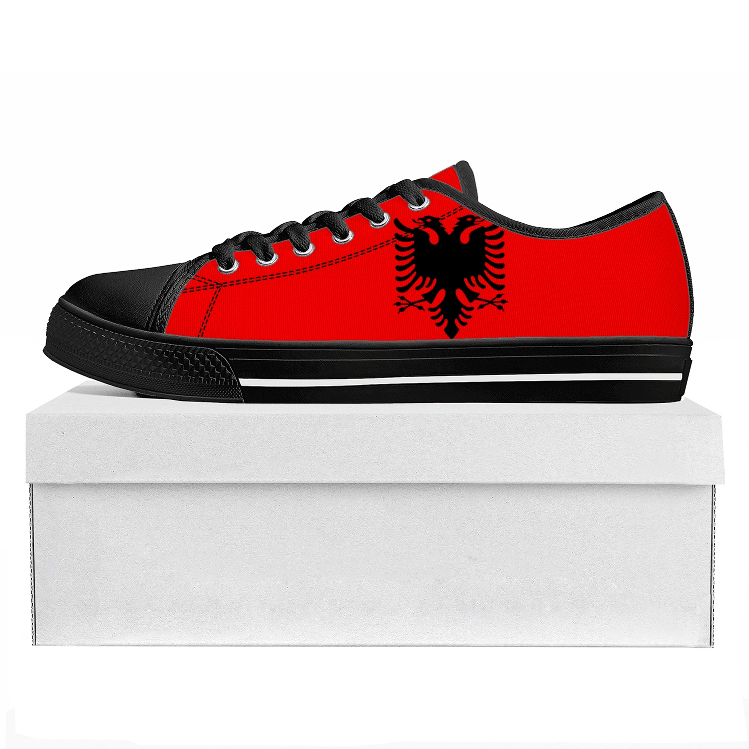 

Кеды с флагом Албании, низкие кроссовки, холщовые, повседневная обувь для мужчин и женщин, для подростков, обувь на заказ