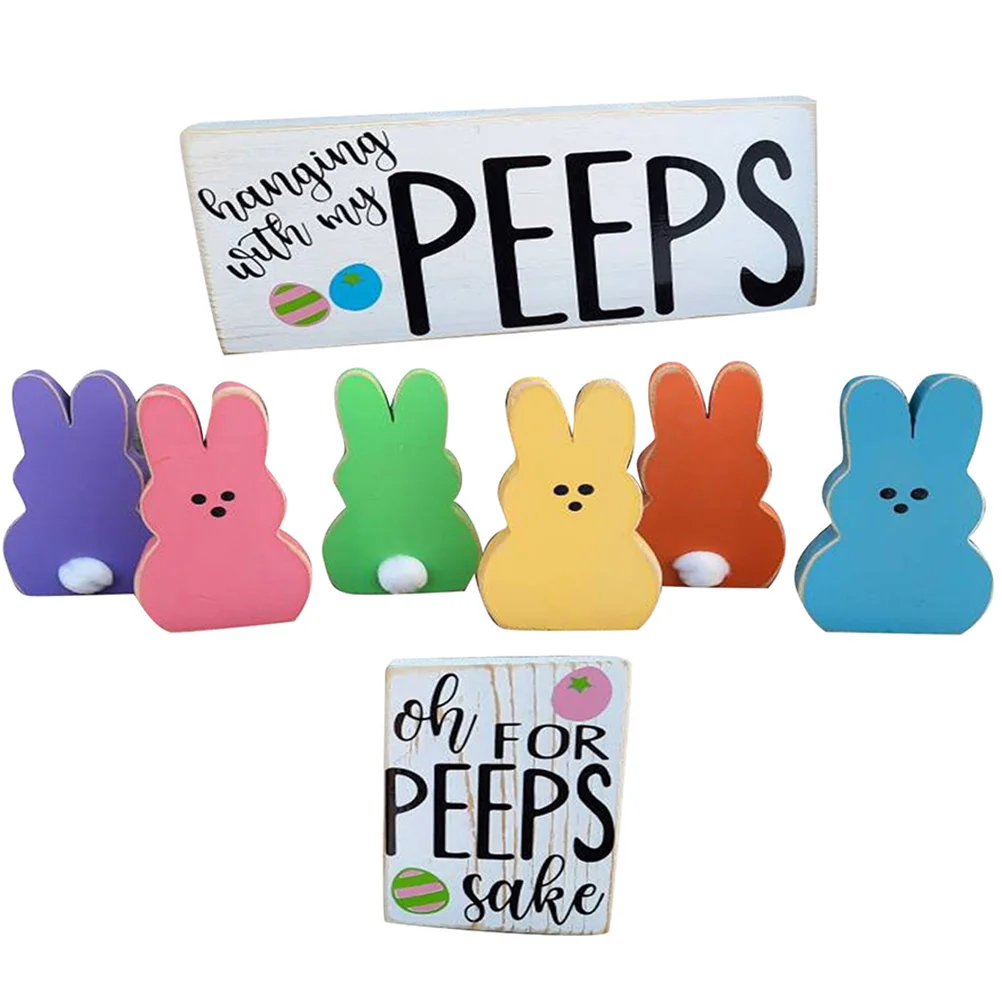 

1 Set Home Decoration Bunny Wooden Sign Wood Blocks Farmhouse Decorations Decorative Trays Signs Spring Sign Decor Spring Decor