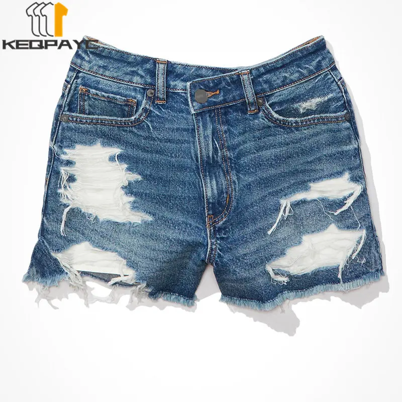 Women's High Waist Frayed Denim Shorts New 2023 Women Summer Fashion Ripped Pockets Shorts Jeans Ladies Casual Streetwear