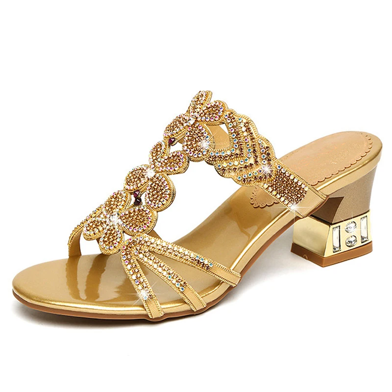 Милые богемные нескользящие шлепанцы со стразами для женщин летние модные без