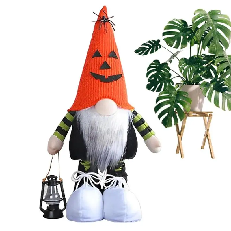 

Halloween Gnome Doll Retractable Legs Tomte Plush Elf Doll Faceless Doll Cute Ornament Handmade Pumpkin Face Hats Swedish