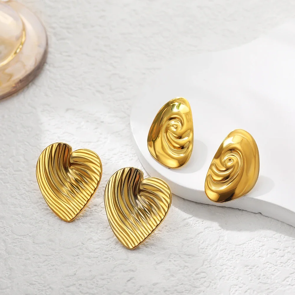Новые модные 18-каратные позолоченные серьги из нержавеющей стали с сердечками