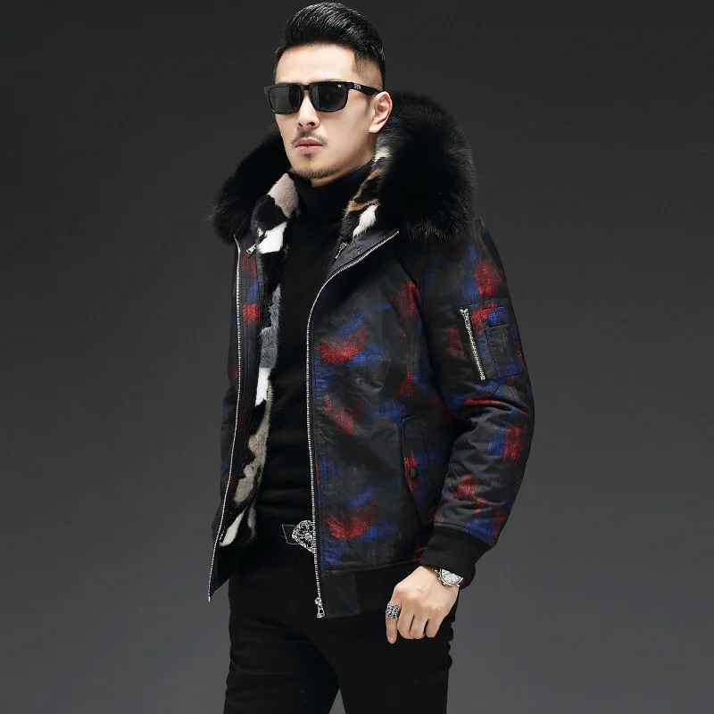 

12-1013 High quality 2023 Real Coat Parkas Winter Jacket Men Liner Fox Fur Collar KJ Hooded Short Warm Mink Coats