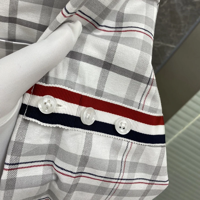 TB Flannel Plaid Shirts Fashion Male New High Quality Streetwear Casual High Quality Male Retro Long Sleeve Blouses Oxford Cloth