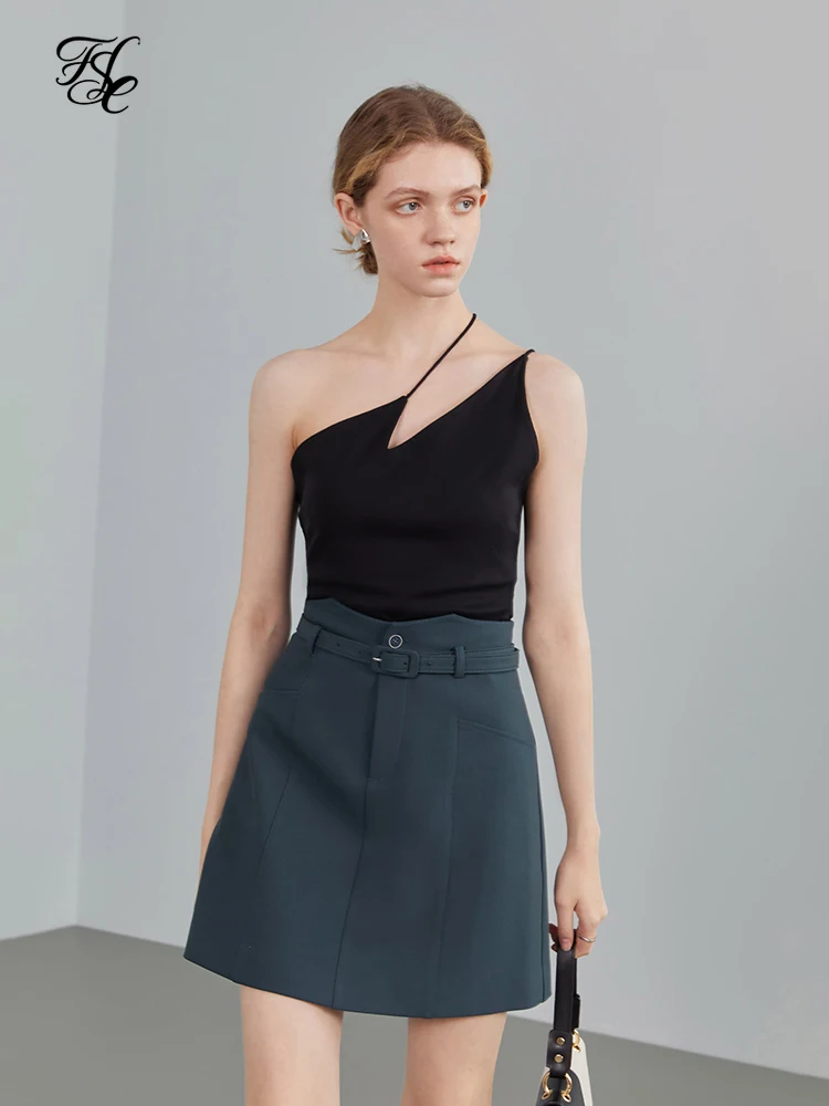 

FANSIALEN Irregular Collar Sleeveless Camis Regular Waist Midweight Women Tops Office Lady Solid Cotton Spring Camisole Tanks