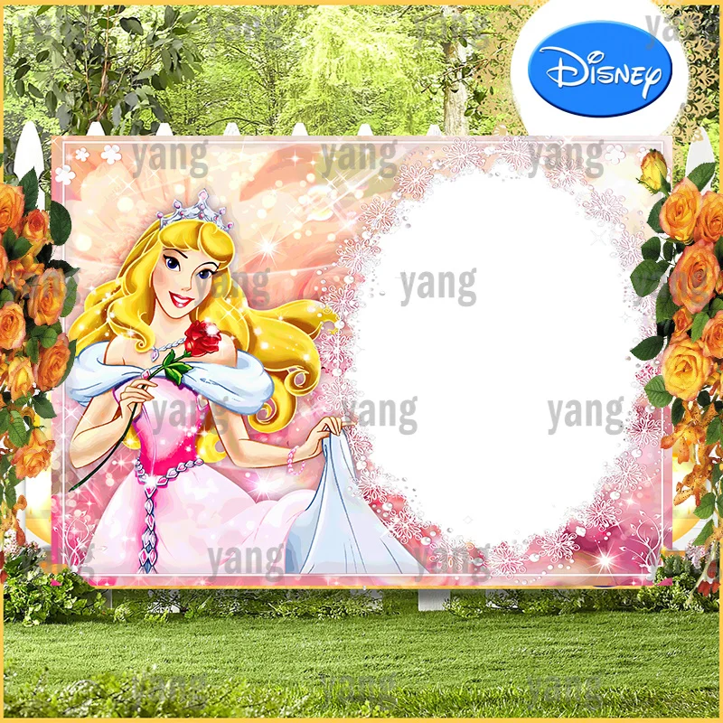 Enlarge Lovely Disney Princess Sleeping Beauty Aurora Romantic Rose Magic Mirror Photo Backdrop Party Colorful Backgrounds Decoration