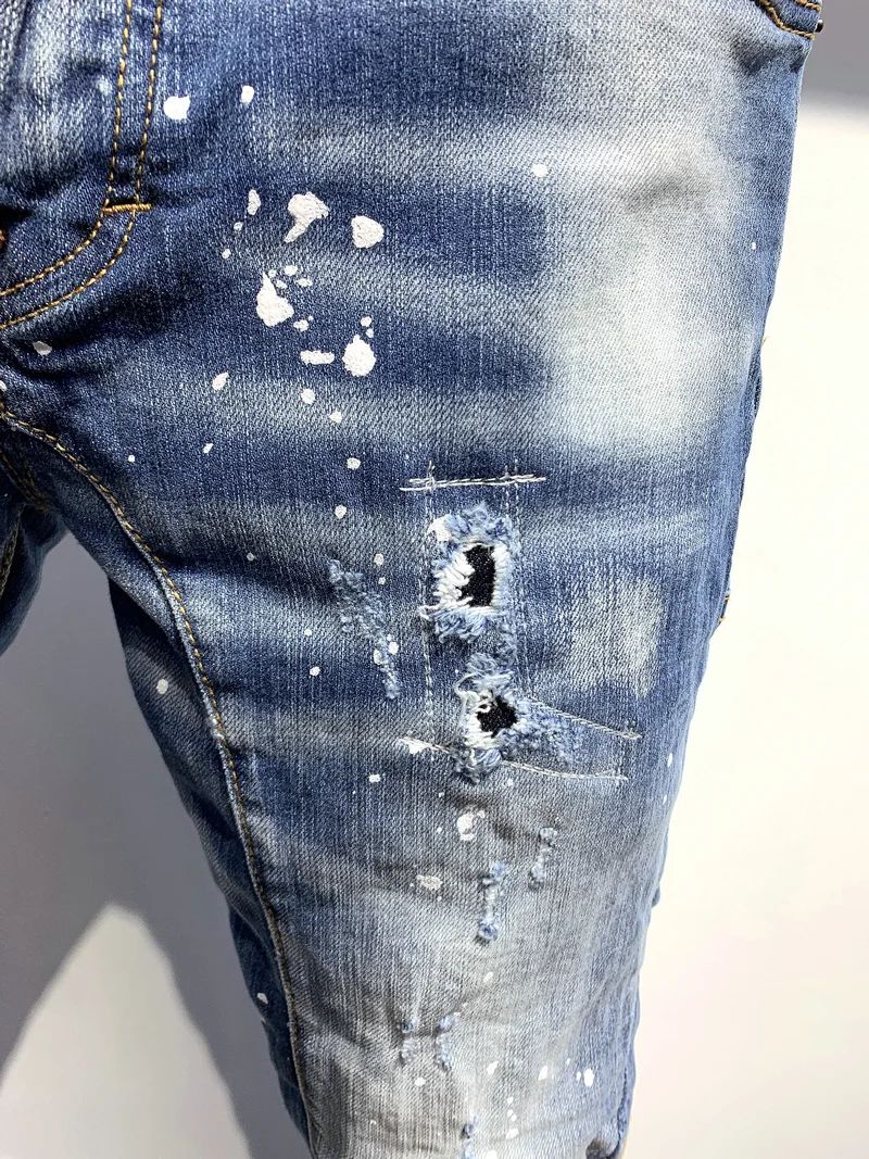 New Men's Dsquared2 Buttons Jeans Ripped For Male Skinny  Pants Men's Denim Trousers Top Quality Slim Jeans A361