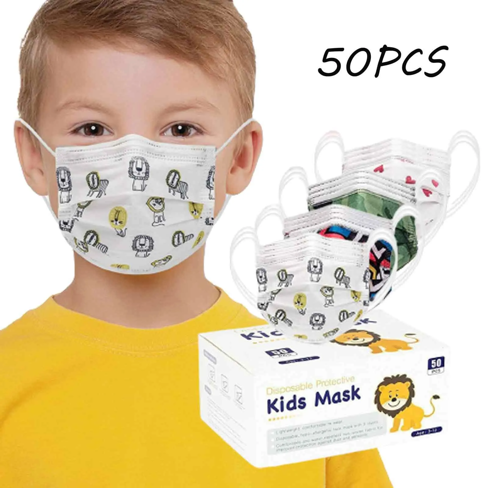 

10/50 шт., детская дышащая маска с принтом