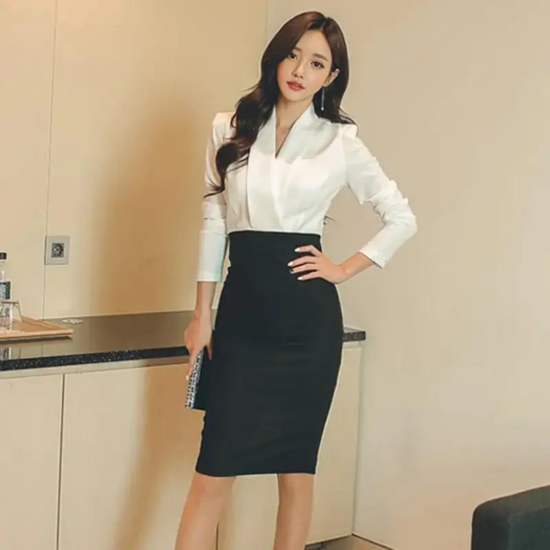 Женское платье-карандаш в стиле пэчворк белое/черное элегантное облегающее