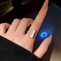 new one word inlaid zircon super flash open ring womens simple white shell geometric oil drop ring bohemian jewelry gift