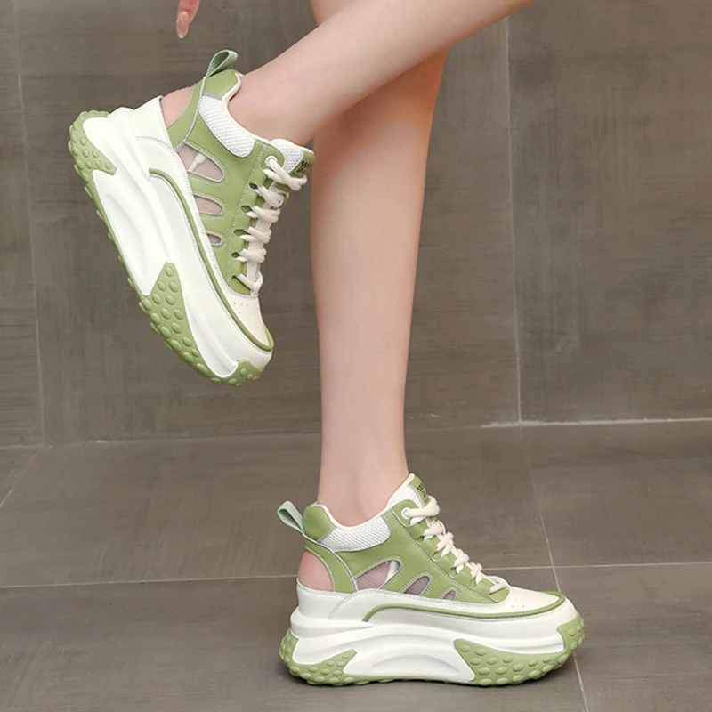 2023 Fashion 7CM Hollow Genuine Leather Women Summer Shoes Platform Sneaker Wedge Hidden Heel Women Summer Sandal Platform Shoes