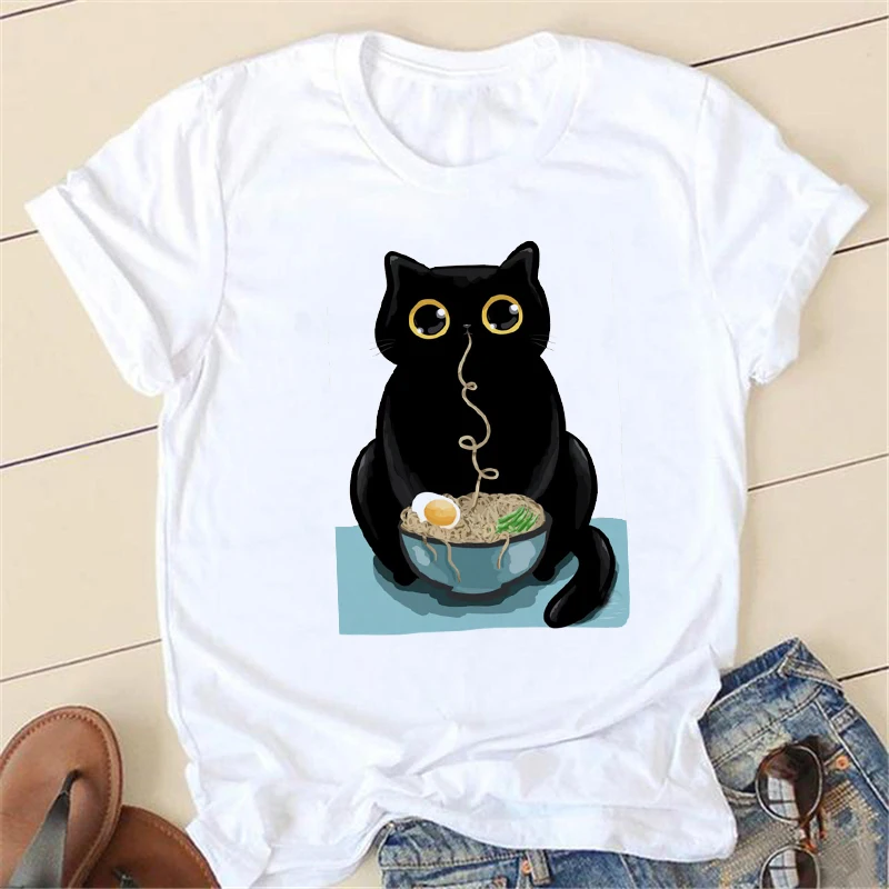 

Белая простая модная повседневная Летняя женская футболка, Свободный Топ с милым принтом, женская Свободная Повседневная футболка с коротк...