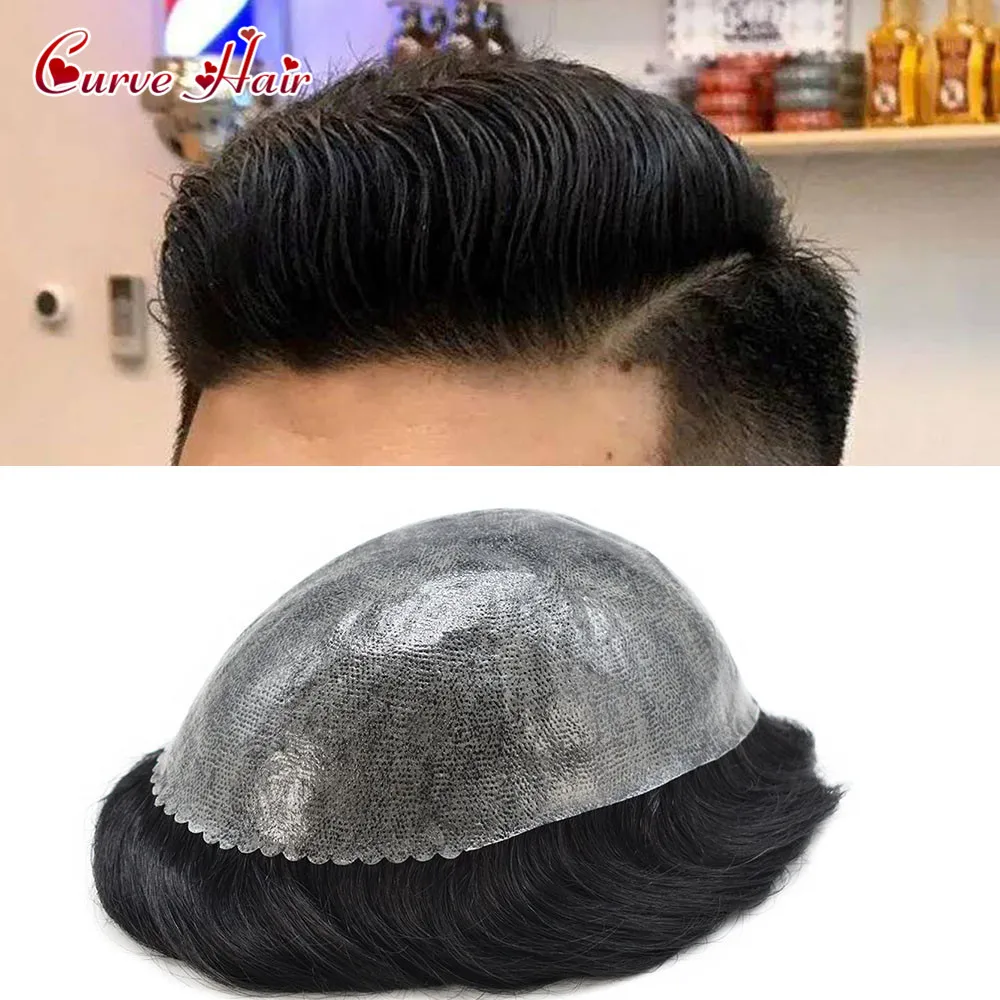 Toupee for Men 100% Human Hair Wigs Full PU 0.1mm-0.12mm  Injection Skin Poly Capillary Prosthesis Mens Hairpiece 6 Inch Hair