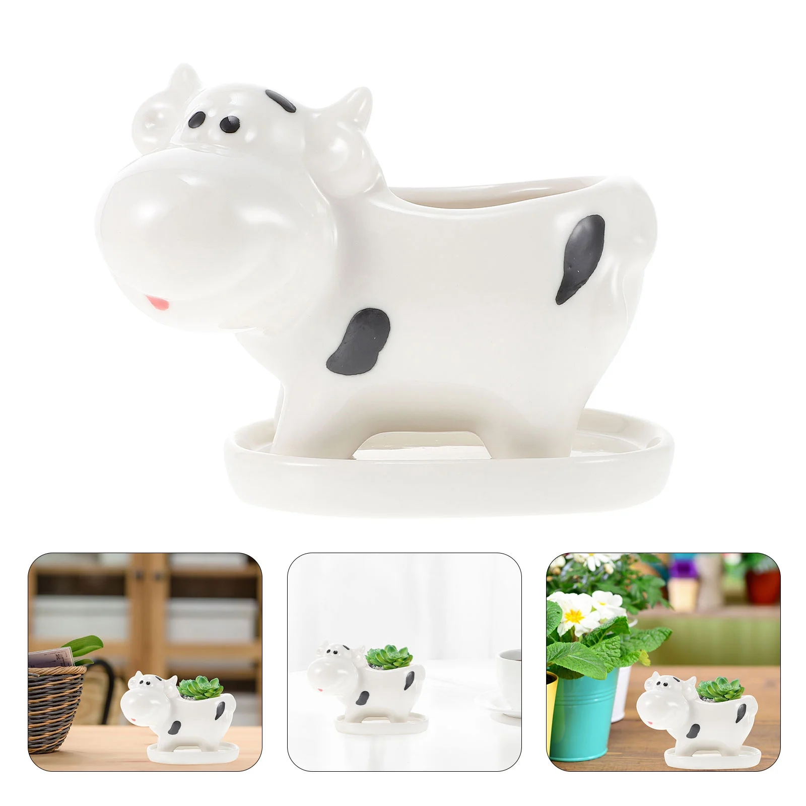 

Succulent Pot Pots Planter Flower Bonsai Animal Mini Ceramic Planters Cow Cute Flowerpot Decorative Vase Decor Container Desk