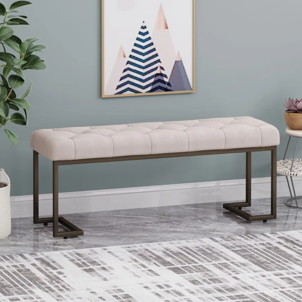 

Noble House Vincenzo Modern Fabric Bench, Beige, Bronze