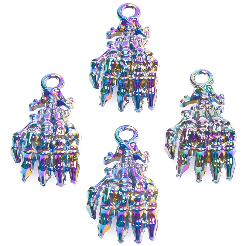 

5pcs/Lot Devil's Hand Halloween Skull Charms Gothic Rainbow Color Demon Hand Alloy Pendant For DIY Designer Jewelry Making Parts