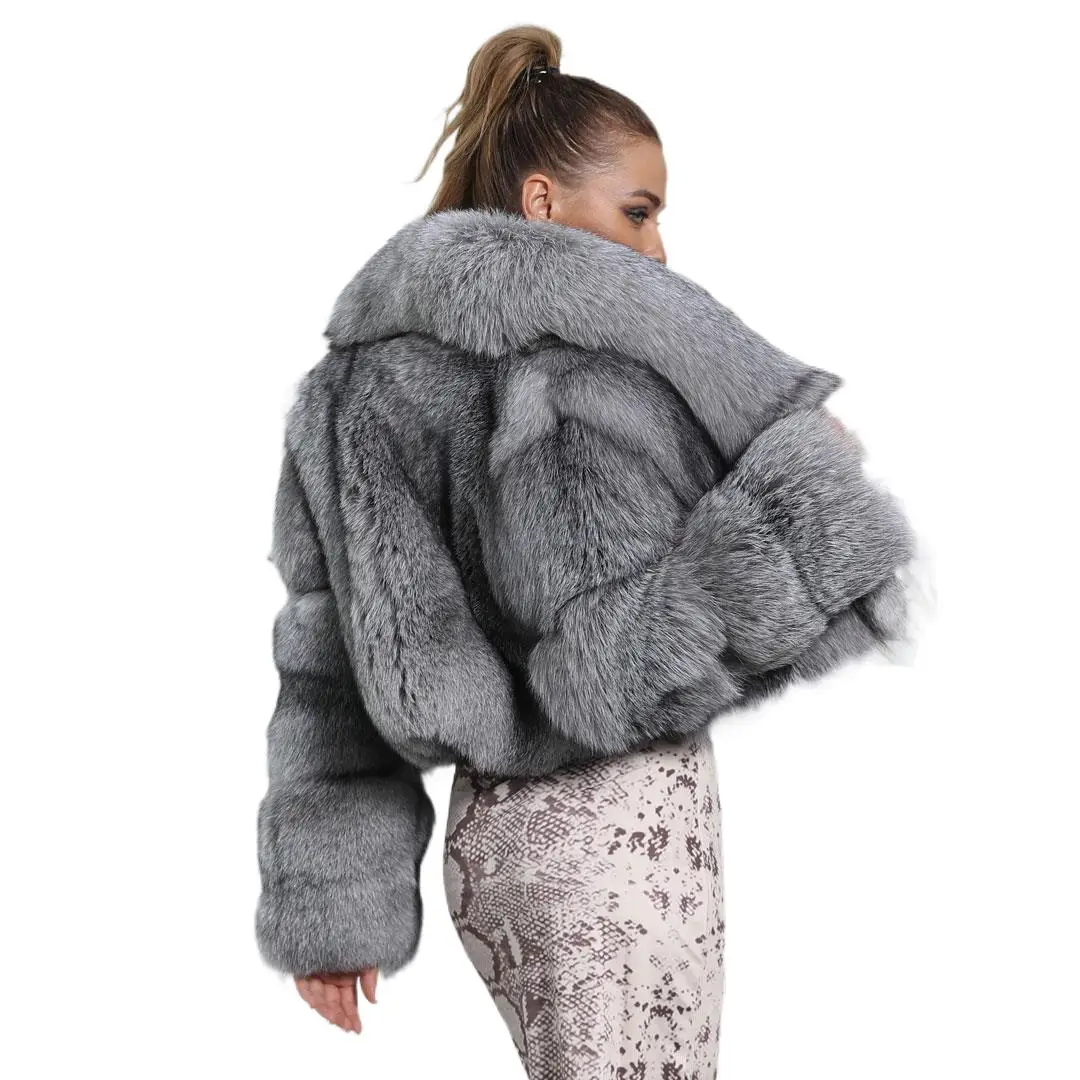 High Quality Big Collar Natural Fur Jacket Women's Sexy Fashion Real Fur Coats Short Style Eco Casual Soft Outerwear For Women