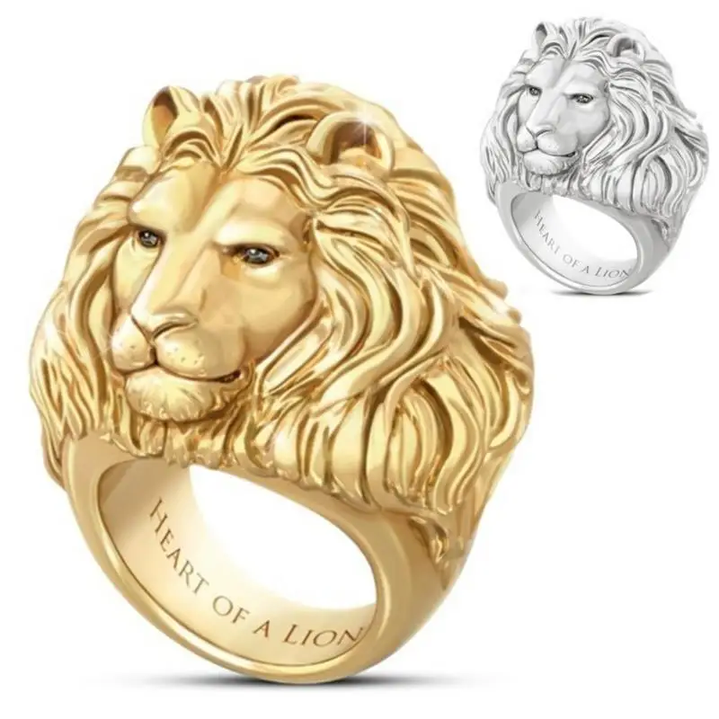 

New special men's fashion lion head ring animal pattern alloy ring birthday gift