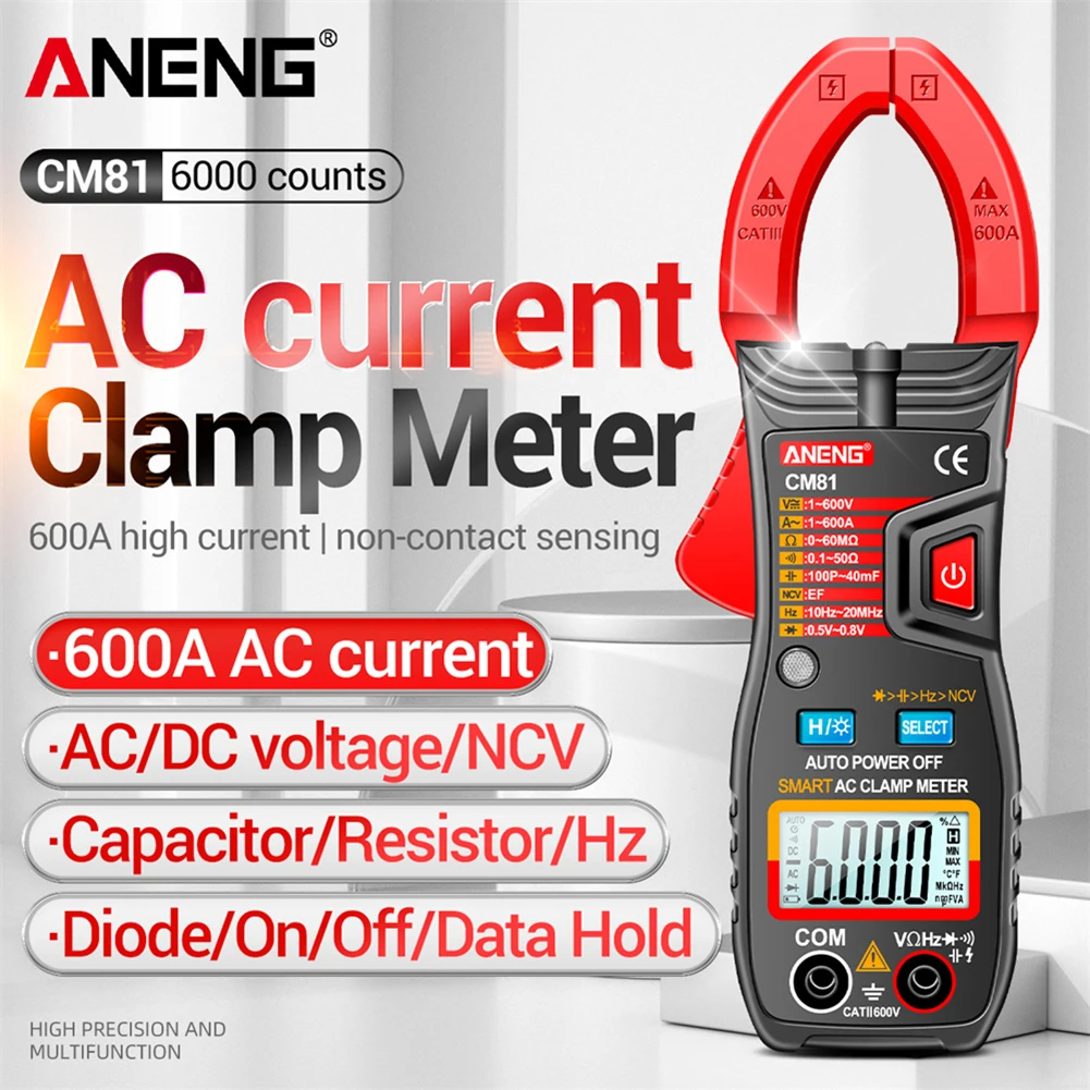 

Цифровой мультиметр-зажим ANENG CM81, 6000 отсчетов, Постоянный/переменный ток, тестер сопротивления, частоты, емкости, Автоматический диапазон, Б...