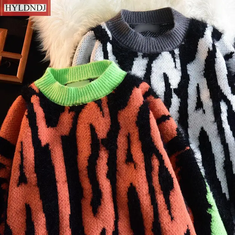 New Fashion Casual Punk Jumper Retro Knit Tops Streetwear Harajuku Hip Hop Oversized Round Neck Pullover Sweater Men and Women