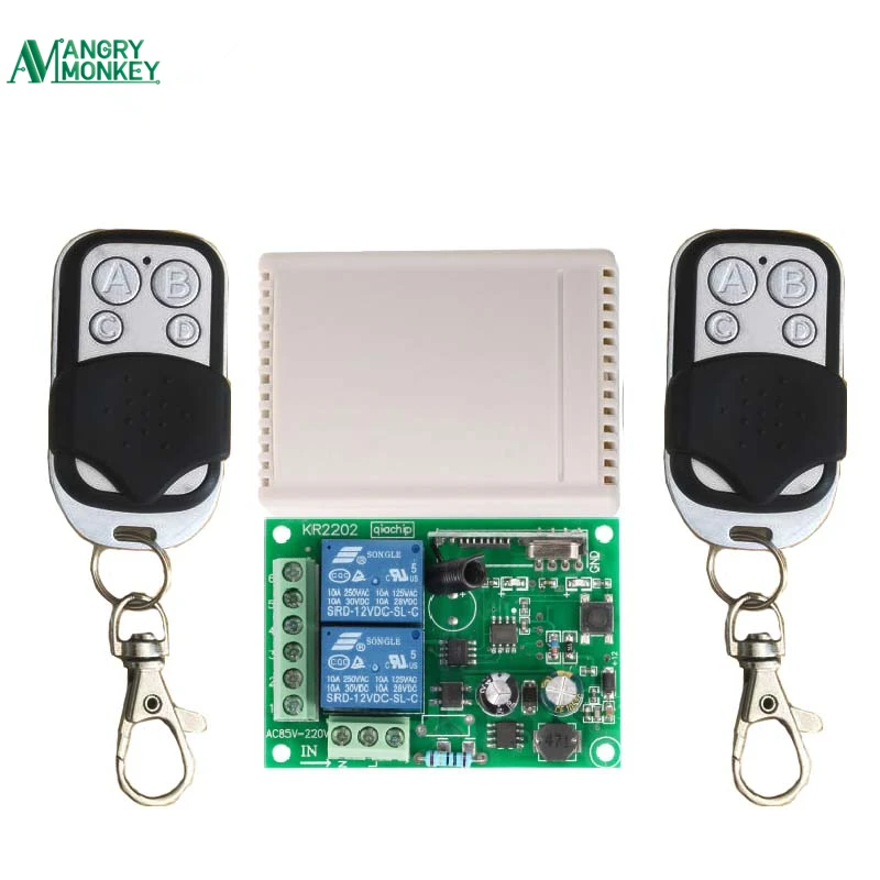 

433Mhz Universal Wireless Remote Control Switch AC 250V 110V 220V 2CH Relay Receiver Module and 2pcs RF 433 Mhz Remote Controls