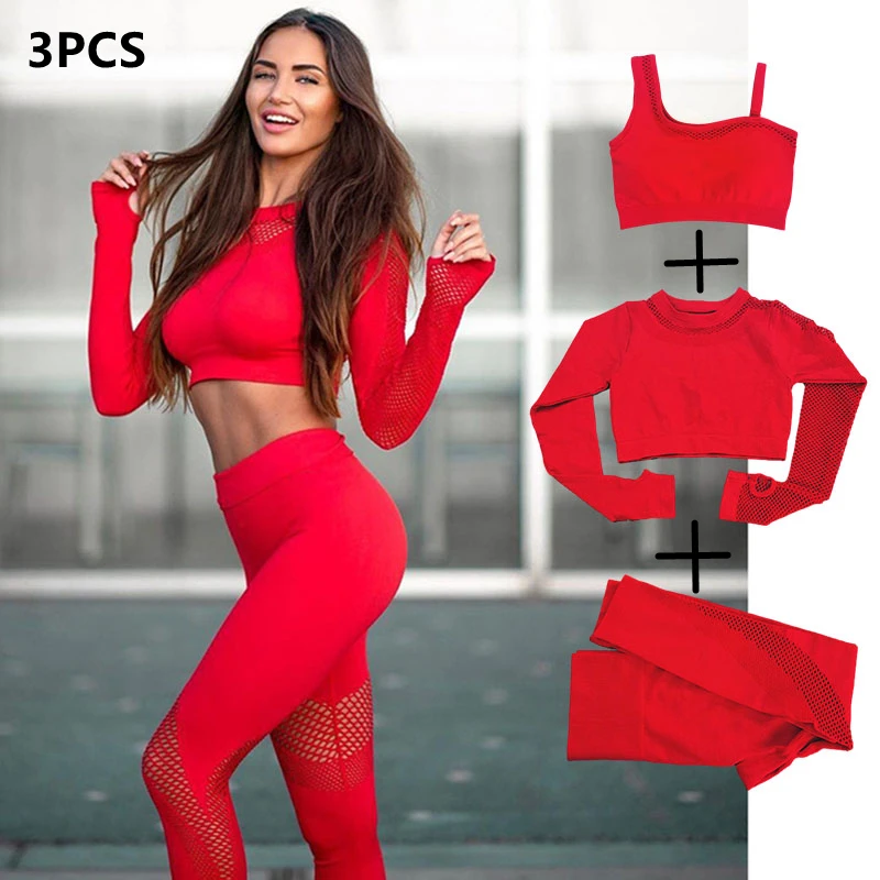 

Seamless Yoga Set Sport Outfits Women 2pcs Two Piece Hollow Long Sleeve Crop top Leggings Workout Wear Gym Suit Fitness Sets