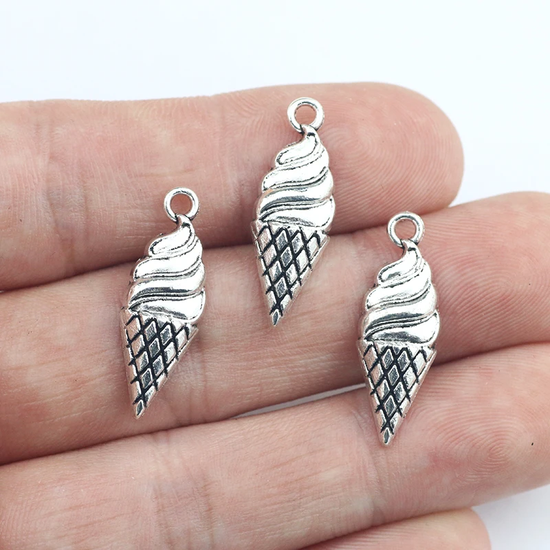 

Newest 20Pcs 8*25mm Antique Silver Plated Ice Cream Charms Keychain Earrings Alloy Fashion Pendant For Kids Jewelry Making